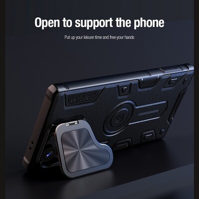 Противоударная-накладка с пластиной MagSafe Nillkin CamShield Armor Prop Magnetic Case Синяя для Samsung Galaxy S24 Ultra(5)