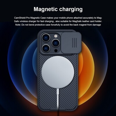 Чехол-накладка с пластиной Magsafe Nillkin CamShield Pro Magnetic Синяя для Apple iPhone 14 Pro(4)