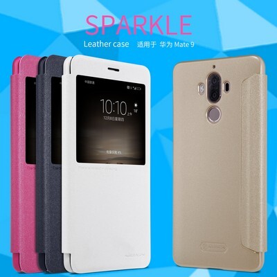 Полиуретановый чехол книга Nillkin Sparkle Leather Case Gold для Huawei Mate 9(4)