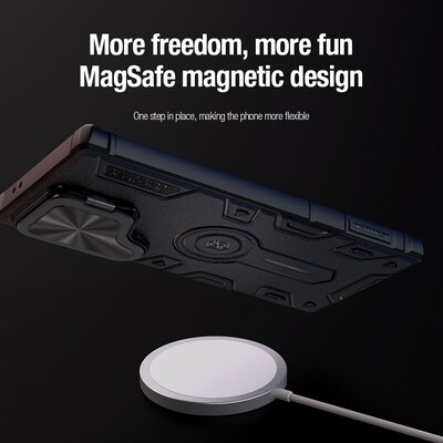 Противоударная-накладка с пластиной MagSafe Nillkin CamShield Armor Prop Magnetic Case Синяя для Samsung Galaxy S24 Ultra(7)