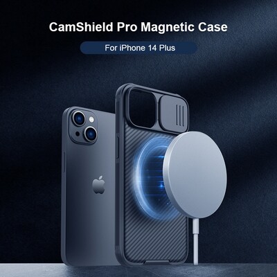 Чехол-накладка с пластиной Magsafe Nillkin CamShield Pro Magnetic Черная для Apple iPhone 14 Plus(10)