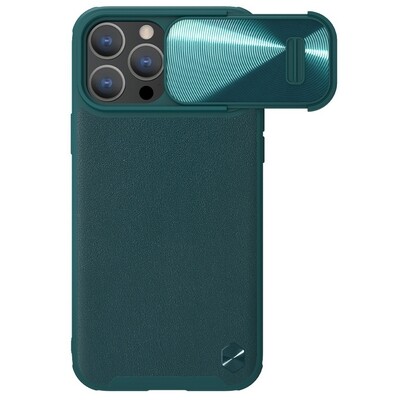 Силиконовая накладка c пластиной MagSafe Nillkin CamShield Leather Case S Зеленая для Apple iPhone 14 Pro Max(1)