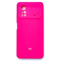 Силиконовый чехол с микрофиброй Silicone Case ярко-розовый для Xiaomi Poco X4 Pro