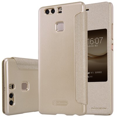Полиуретановый чехол книга Nillkin Sparkle Leather Case Gold для Huawei P9 Plus(3)
