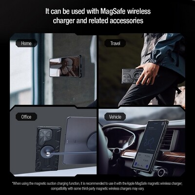 Противоударная-накладка с пластиной MagSafe Nillkin CamShield Armor Prop Magnetic Case Синяя для Samsung Galaxy S24 Ultra(9)