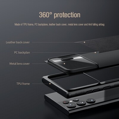 Силиконовая накладка Nillkin CamShield Leather Case S Синяя для Samsung Galaxy S22 Ultra(4)