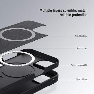 Силиконовая накладка с пластиной Magsafe Nillkin CamShield Silky Magnetic Silicone Case Черная для Apple iPhone 14 Pro(6)
