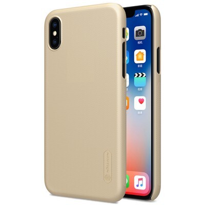 Пластиковый чехол с пленкой Nillkin Super Frosted Shield Gold для Apple iPhone Xs(3)