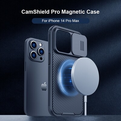 Чехол-накладка с пластиной Magsafe Nillkin CamShield Pro Magnetic Черная для Apple iPhone 14 Pro Max(10)