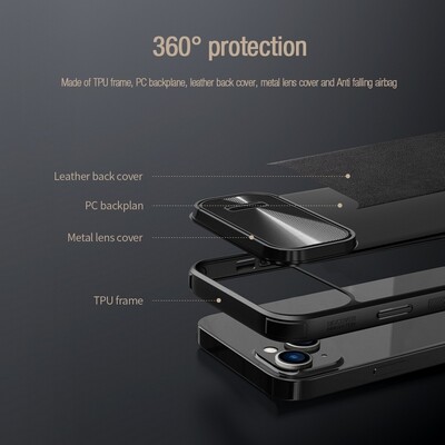 Силиконовая накладка c пластиной MagSafe Nillkin CamShield Leather Case S Синяя для Apple iPhone 14 Plus(6)