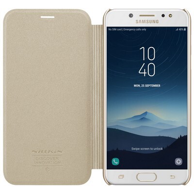 Полиуретановый чехол книга Nillkin Sparkle Leather Case Gold (Золотой) для Samsung Galaxy C8\ J7 Plus(3)