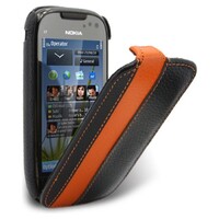 Кожаный чехол книга Melkco Leather Case Black/Orange LC для Nokia C7