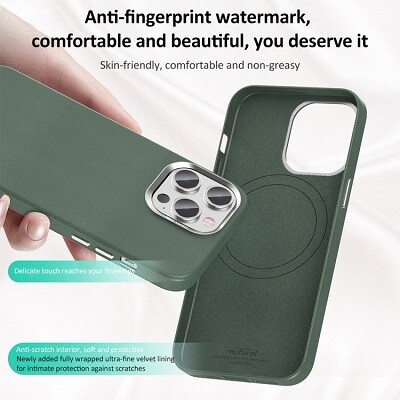 Кожаный чехол Mutural Deluxe Leather Case синий для Apple iPhone 15 Pro Max(4)