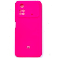 Силиконовый чехол с микрофиброй Silicone Case ярко-розовый для Xiaomi Poco M4 Pro 4G