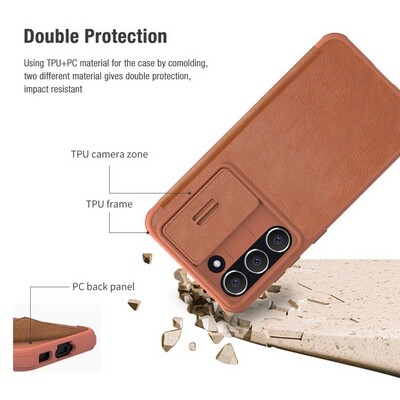 Кожаный чехол Nillkin Qin Pro Leather Case Коричневый для Samsung Galaxy S23(5)