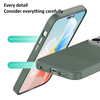Кожаный чехол Mutural Deluxe Leather Case синий для Apple iPhone 15 Pro Max(6)