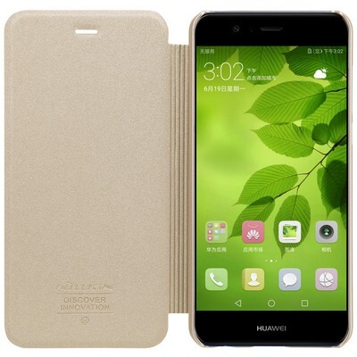 Полиуретановый чехол книга Nillkin Sparkle Leather Case Gold для Huawei Nova 2(3)