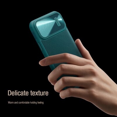 Силиконовая накладка c пластиной MagSafe Nillkin CamShield Leather Case S Синяя для Apple iPhone 14 Pro(5)