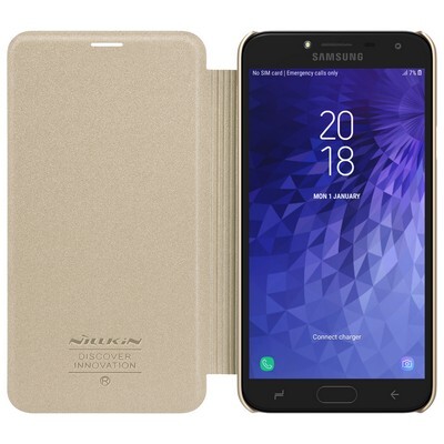 Полиуретановый чехол книга Nillkin Sparkle Leather Case Золотой для Samsung Galaxy J4(3)