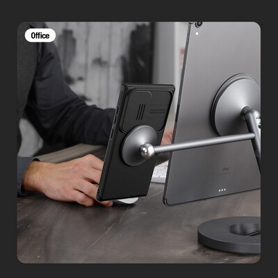 Чехол-накладка с пластиной Magsafe Nillkin CamShield Pro Magnetic Черная для Samsung Galaxy S24 Ultra(4)