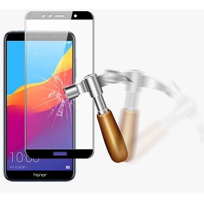 Противоударное защитное стекло на весь экран Full Screen Cover черное для Huawei Y6 Prime (2018)/Honor 7C(4)