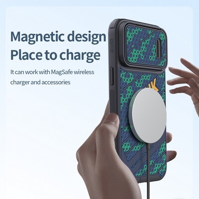 Чехол-накладка с пластиной Magsafe Nillkin Striker S Magnetic Case сине-зеленого цвета для Apple iPhone 14 Pro(5)
