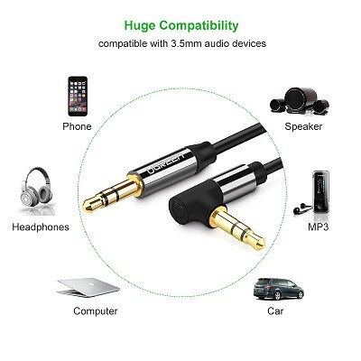 Аудио кабель UGREEN 3.5mm Auxiliary Stereo Audio Jack to Jack Flat Right Angle Cable(3)