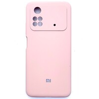 Силиконовый чехол с микрофиброй Silicone Case светло-розовый для Xiaomi Poco M4 Pro 4G