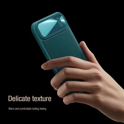 Силиконовая накладка c пластиной MagSafe Nillkin CamShield Leather Case S Синяя для Apple iPhone 14 Plus(5)