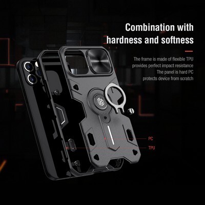 Противоударная-накладка Nillkin CamShield Armor черная для Apple iPhone 12 Pro(5)
