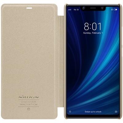 Полиуретановый чехол книга Nillkin Sparkle Leather Case Золотой для Xiaomi Mi8 SE(3)