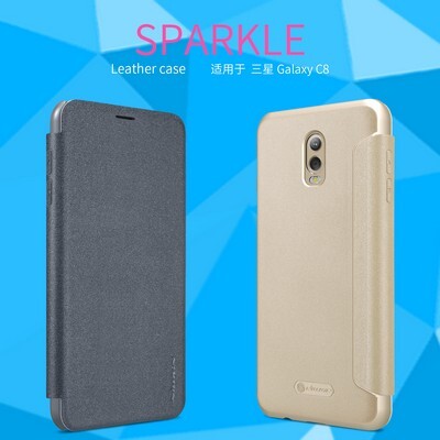 Полиуретановый чехол книга Nillkin Sparkle Leather Case Black (Черный) для Samsung Galaxy C8\ J7 Plus(5)
