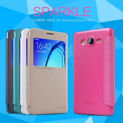 Полиуретановый чехол Nillkin Sparkle Leather Case Gold для Samsung Galaxy On7(4)