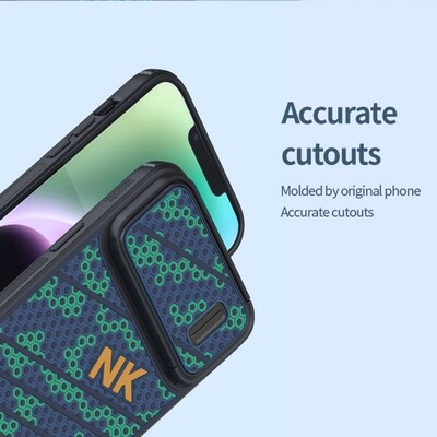 Чехол-накладка с пластиной Magsafe Nillkin Striker S Magnetic Case сине-зеленого цвета для Apple iPhone 14 Plus(8)