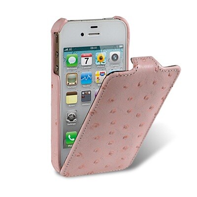 Кожаный чехол книга Melkco Leather Case (Ostrich Pattern — Pink) для Apple iPhone 4/4S(1)