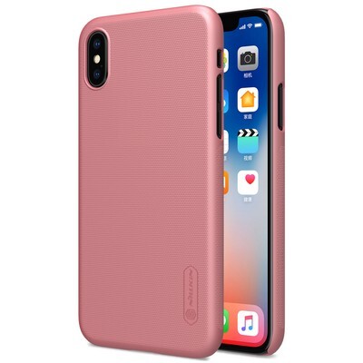 Пластиковый чехол с пленкой Nillkin Super Frosted Shield Rose Gold для Apple iPhone Xs(3)