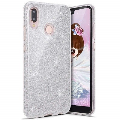 Силиконовый чехол Glitter Cover серебристый для Huawei P20 Lite(1)