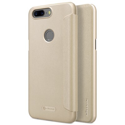 Полиуретановый чехол книга Nillkin Sparkle Leather Case Gold для OnePlus 5T(4)