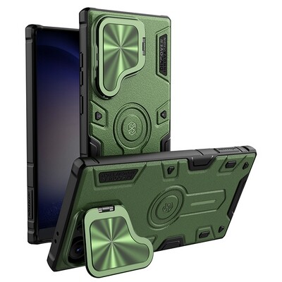 Противоударная-накладка с пластиной MagSafe Nillkin CamShield Armor Prop Magnetic Case Зеленая для Samsung Galaxy S24 Ultra(3)