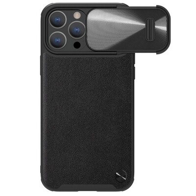 Силиконовая накладка c пластиной MagSafe Nillkin CamShield Leather Case S Черная для Apple iPhone 14 Pro Max(1)
