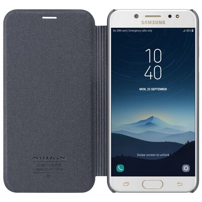 Полиуретановый чехол книга Nillkin Sparkle Leather Case Black (Черный) для Samsung Galaxy C8\ J7 Plus(3)