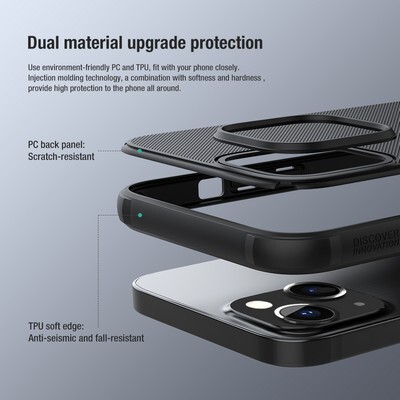 Пластиковый чехол с подставкой Nillkin Super Frosted Shield Pro Черный для Apple iPhone 13 mini(4)
