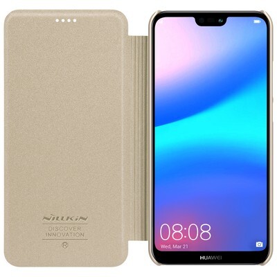 Полиуретановый чехол книга Nillkin Sparkle Leather Case Золотой для Huawei P20 Lite(3)