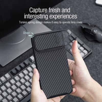 Пластиковый чехол с пластиной Magsafe Nillkin Synthetic Fiber S Magnetic Case Черный  для Apple iPhone 14 Pro(4)