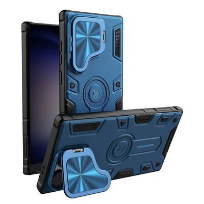 Противоударная-накладка с пластиной MagSafe Nillkin CamShield Armor Prop Magnetic Case Синяя для Samsung Galaxy S24 Ultra(3)
