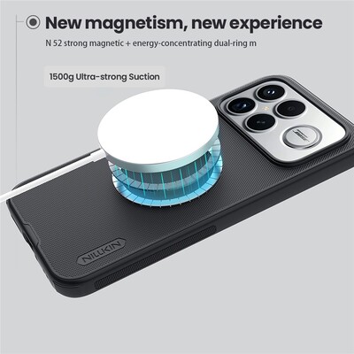 Пластиковый чехол с пластиной Magsafe Nillkin Super Frosted Shield Pro Magnetic Case черный  для Xiaomi Poco F8 Ultra(11)
