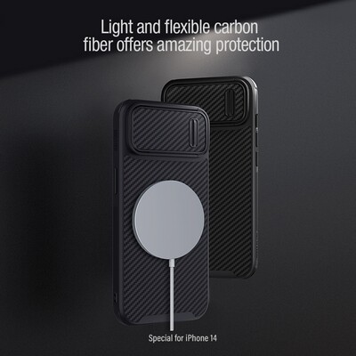 Пластиковый чехол с пластиной Magsafe Nillkin Synthetic Fiber S Magnetic Case Черный  для Apple iPhone 14(9)