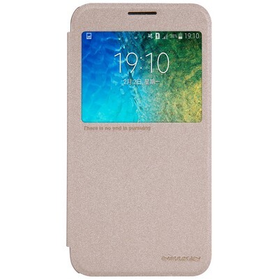 Полиуретановый чехол Nillkin Sparkle Leather Case Gold для Samsung Galaxy E5(1)