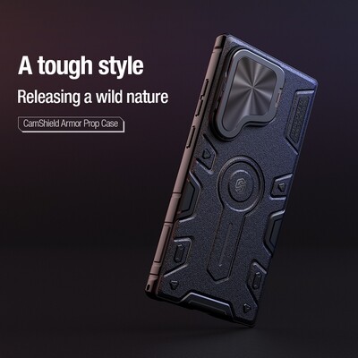 Противоударная-накладка с пластиной MagSafe Nillkin CamShield Armor Prop Magnetic Case Синяя для Samsung Galaxy S24 Ultra(10)