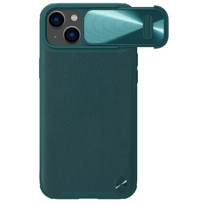 Силиконовая накладка c пластиной MagSafe Nillkin CamShield Leather Case S Зеленая для Apple iPhone 14 Plus(1)